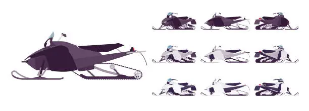 Vector illustration of Snowmobile transport set