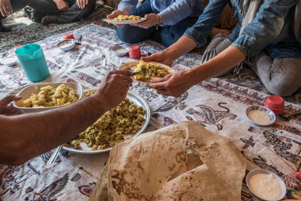 Eating with Iranian Nomads stock photo