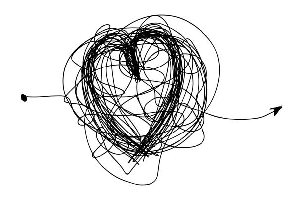 wahnsinnige zuzufällige linie. - chaos sketch heart shape two dimensional shape stock-grafiken, -clipart, -cartoons und -symbole