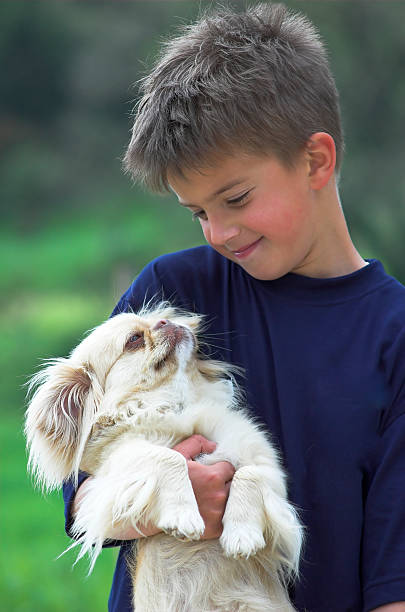istock Cute kid with puppy 115914337