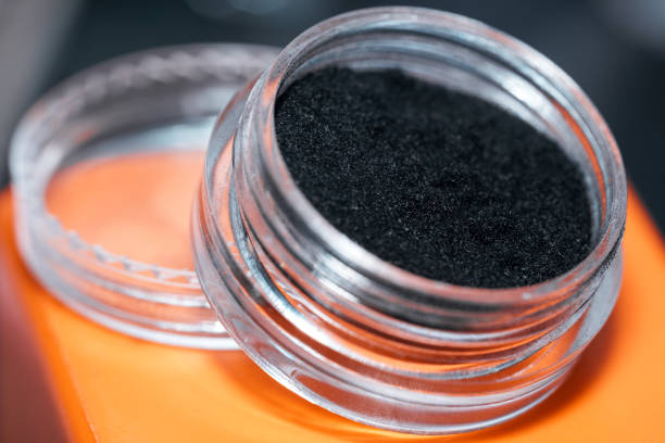 Macro Of Black Velvet Powder For Nail Art stock photo