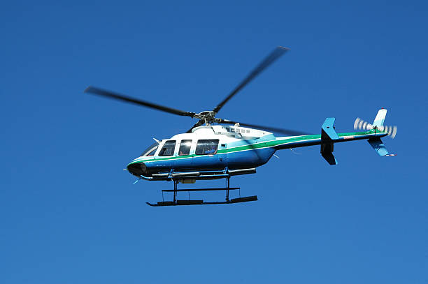 Four rotor, seven passenger helicopter. Also used as an air ambulance. Bell 407.
