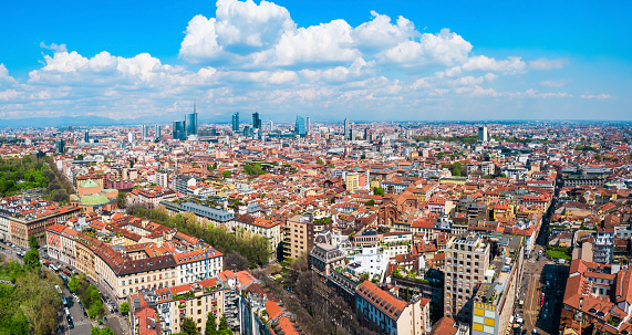 Milan aerial panoramic view. Milan is a capital of Lombardy and the second most populous city in Italy.