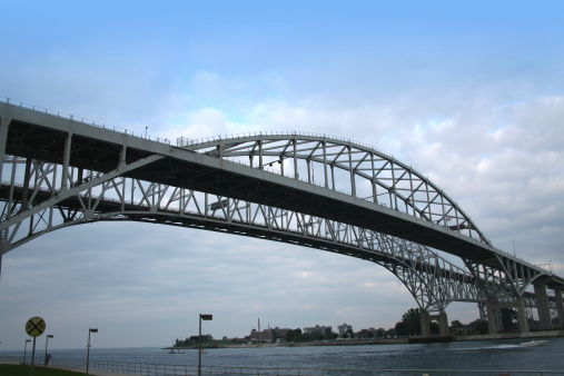 Blue water bridge between America and Canada