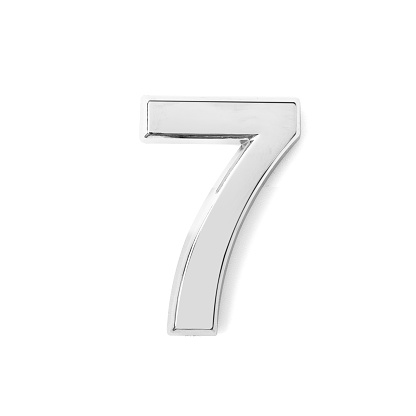 silver metal number seven on white background