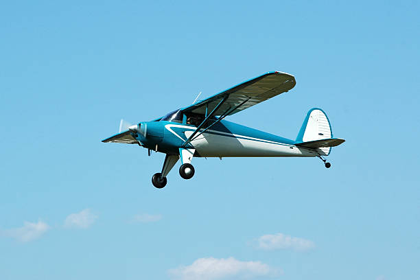 istock private airplane Luscombe flying in blue sky 115915251