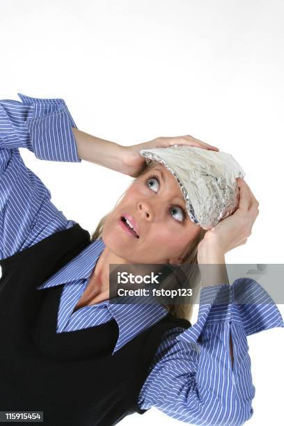 Woman Fearing Invasion From Aliens Radio Waves Or Cell Signals Stock Photo - Download Image Now