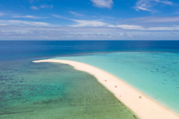 istock Sand beach island on a coral reef, top view 1159156451