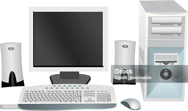 Ilustración de Ordenador y más Vectores Libres de Derechos de Teclado de ordenador - Teclado de ordenador, PC de escritorio, Altavoz