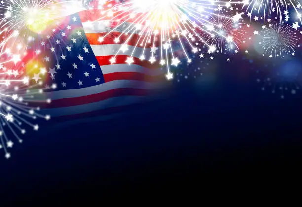 Photo of USA 4th of july independence day design of american flag with fireworks