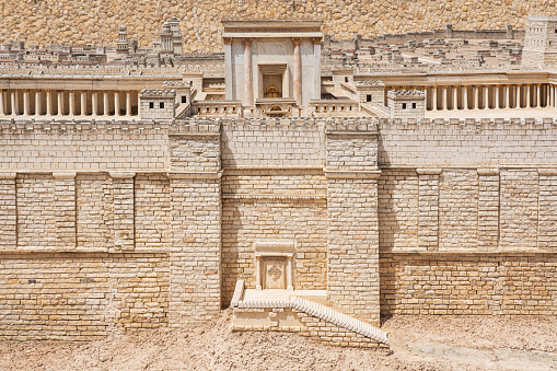 View of the Second Temple in Ancient Jerusalem in the second temple period, model of the ancient Jerusalem. Holy of the Holies. Jerusalem, Israel