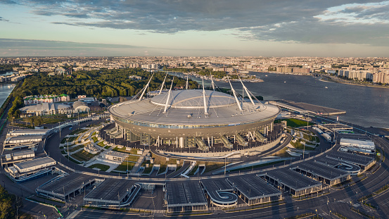St. Petersburg, Russia, June 2019 - Aerial view of Gazprom Arena in St. Petersburg