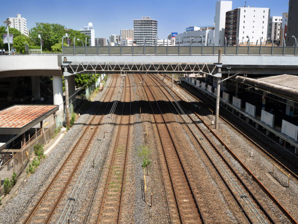 istock Train tracks near Kawaguchi Station, Saitama Prefecture 1159162955