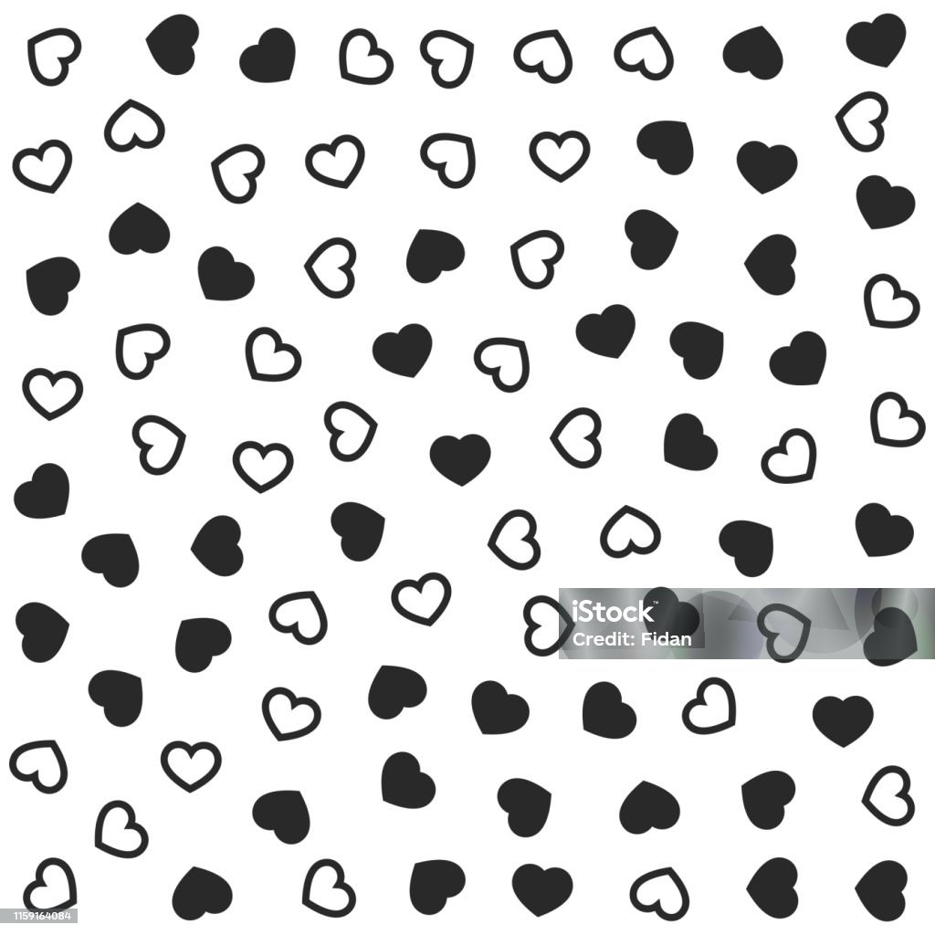 Black And White Pattern With Chaotic Hearts Seamless Vector Love Background  Stylish Valentines Day Wallpaper For Textile Fabric Design Banner Cover  Stock Illustration - Download Image Now - iStock