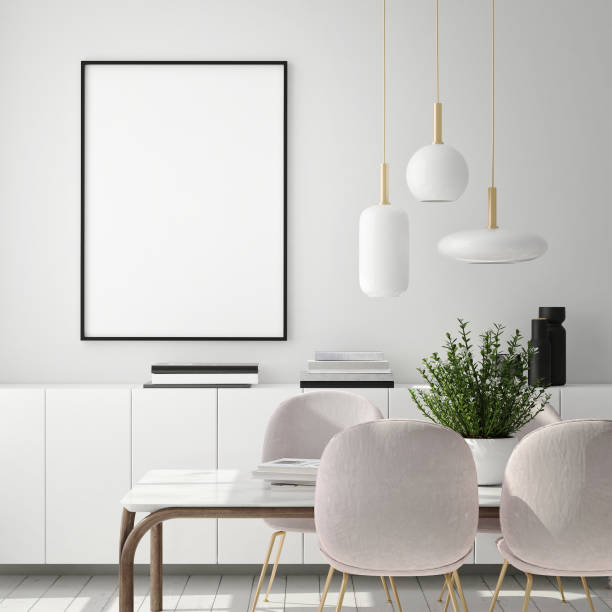 istock mock up poster frame in modern interior background, scandinavian style, 3D render 1159165395