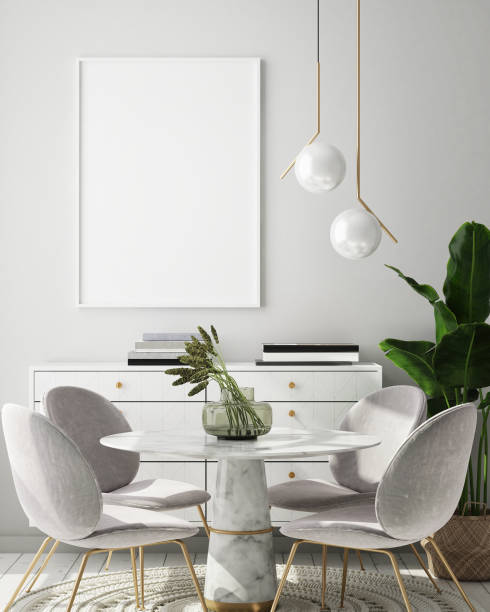 istock mock up poster frame in modern interior background, scandinavian style, 3D render 1159165398