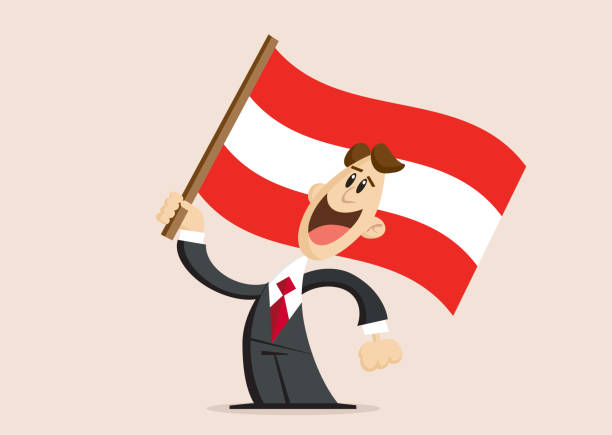 mann und flagge von österreich - österreichische kultur stock-grafiken, -clipart, -cartoons und -symbole