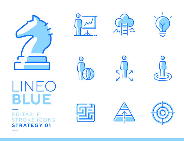 lineo blue - ikony linii strategii i zarządzania - ideas concepts ladder cloud stock illustrations