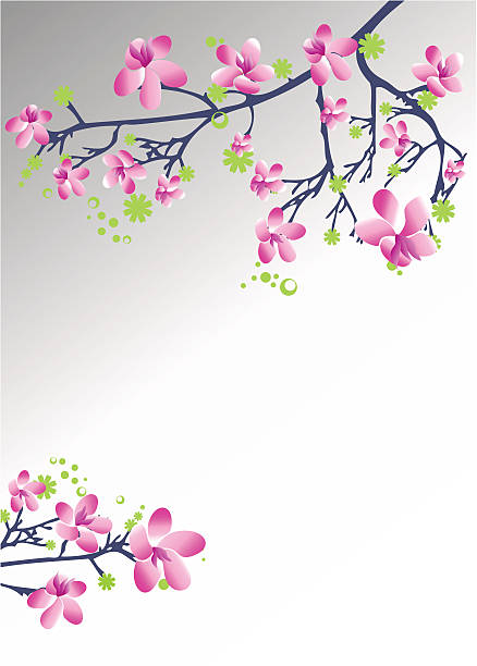 枝にピンクの花 - scroll shape flower floral pattern grunge点のイラスト素材／クリップアート素材／マンガ素材／アイコン素材