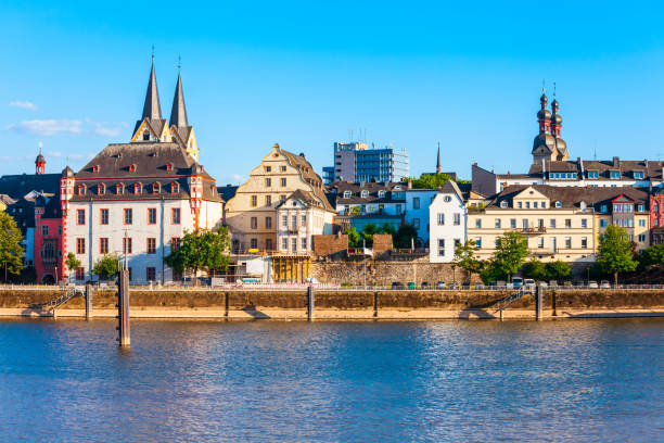 Koblenz aerial panoramic view. Koblenz is a city on the Rhine where it is joined by Moselle river.