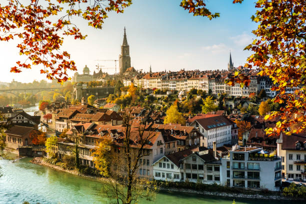 City of Bern in autumn, Switzerland City of Bern, Münster, Aare and Federal Palace in autumn, Switzerland bern photos stock pictures, royalty-free photos & images