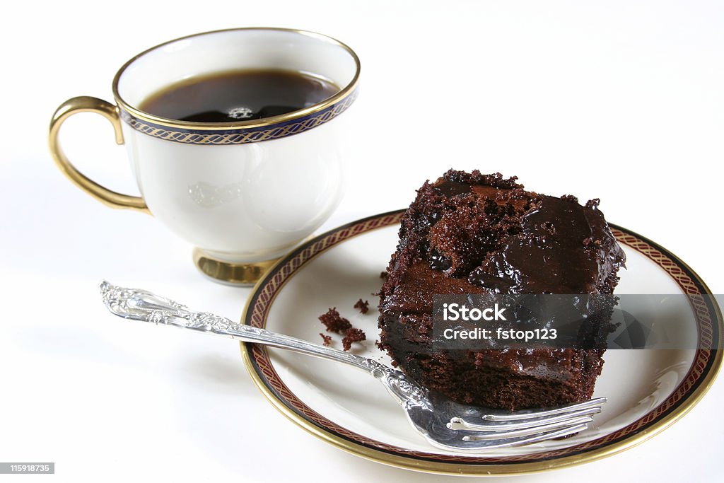 Cake and coffee Chocolate cake and a cup of hot coffee   Black Color Stock Photo