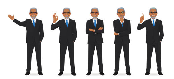 Business man set Business man set different gestures isolated vector illustration man presentation stock illustrations