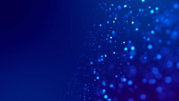 istock Microcosm. Glow blue particles on blue background are hanging in air for bright festive presentation with depth of field and light bokeh effects. Version 3 1159187971