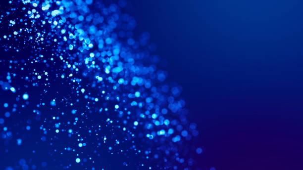 istock Microcosm. Glow blue particles on blue background are hanging in air for bright festive presentation with depth of field and light bokeh effects. Version 7 1159188031