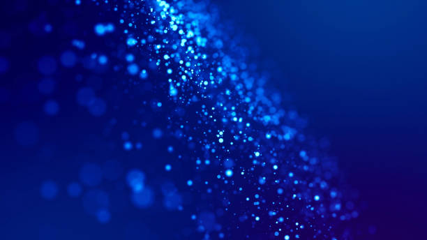 istock Microcosm. Glow blue particles on blue background are hanging in air for bright festive presentation with depth of field and light bokeh effects. Version 10 1159188055