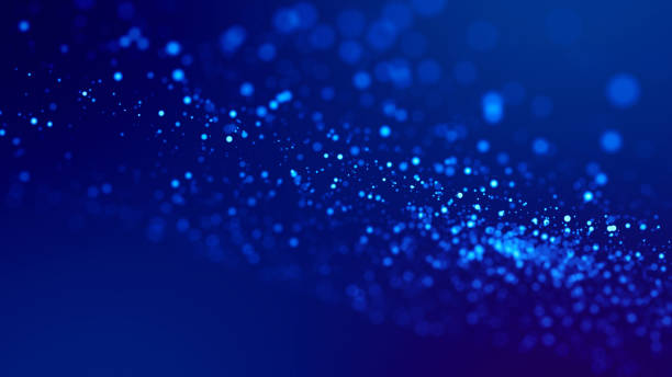 istock Microcosm. Glow blue particles on blue background are hanging in air for bright festive presentation with depth of field and light bokeh effects. Version 12 1159188084