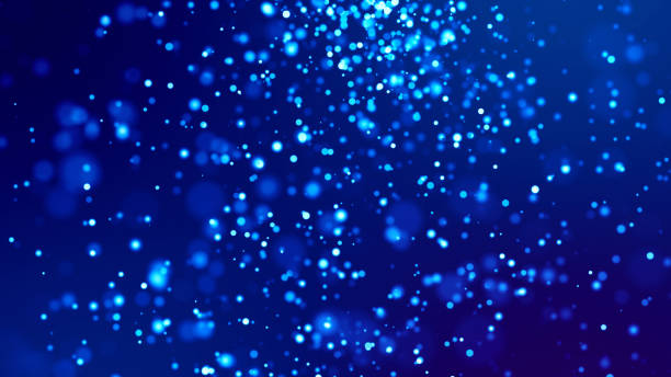 istock Microcosm. Glow blue particles on blue background are hanging in air for bright festive presentation with depth of field and light bokeh effects. Version 13 1159188101
