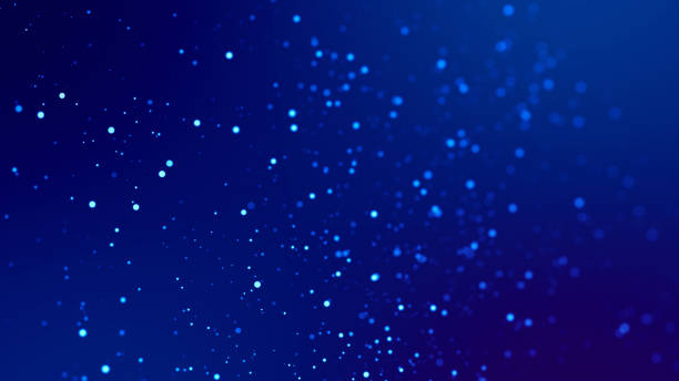 istock Microcosm. Glow blue particles on blue background are hanging in air for bright festive presentation with depth of field and light bokeh effects. Version 14 1159188106