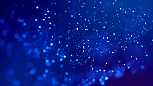 istock Sci-fi background. Glow blue particles on blue background are hanging in air for bright festive presentation with depth of field and light bokeh effects. Version 3 1159189214