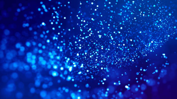 istock Sci-fi background. Glow blue particles on blue background are hanging in air for bright festive presentation with depth of field and light bokeh effects. Version 4 1159189227