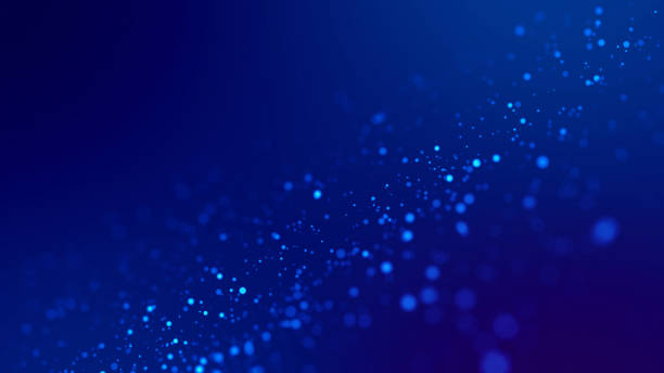 istock Sci-fi background. Glow blue particles on blue background are hanging in air for bright festive presentation with depth of field and light bokeh effects. Version 5 1159189232