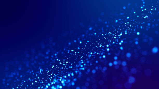 istock Sci-fi background. Glow blue particles on blue background are hanging in air for bright festive presentation with depth of field and light bokeh effects. Version 6 1159189236