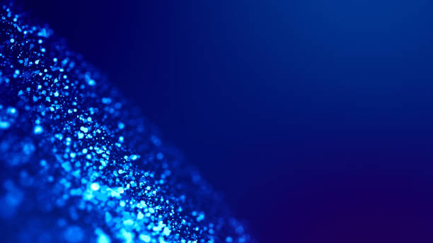 istock Sci-fi background. Glow blue particles on blue background are hanging in air for bright festive presentation with depth of field and light bokeh effects. Version 9 1159189266