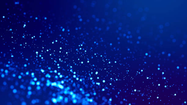istock Sci-fi background. Glow blue particles on blue background are hanging in air for bright festive presentation with depth of field and light bokeh effects. Version 10 1159189280