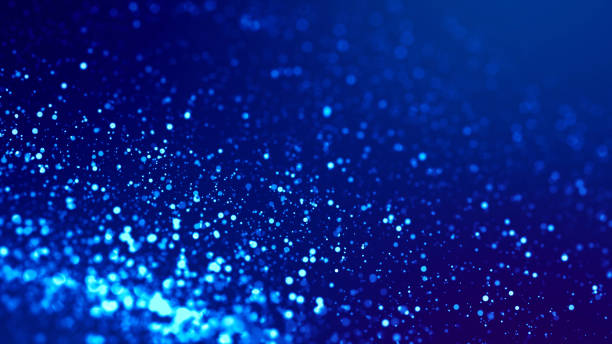 istock Sci-fi background. Glow blue particles on blue background are hanging in air for bright festive presentation with depth of field and light bokeh effects. Version 11 1159189287