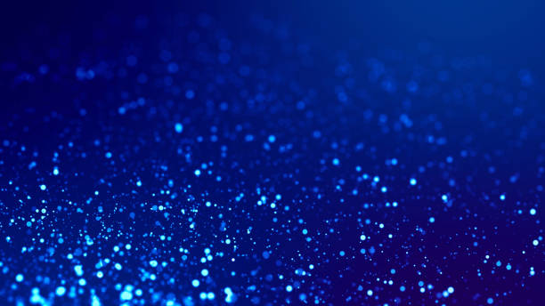 istock Sci-fi background. Glow blue particles on blue background are hanging in air for bright festive presentation with depth of field and light bokeh effects. Version 12 1159189295