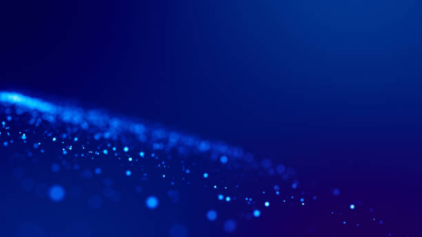 istock Sci-fi background. Glow blue particles on blue background are hanging in air for bright festive presentation with depth of field and light bokeh effects. Version 16 1159189353