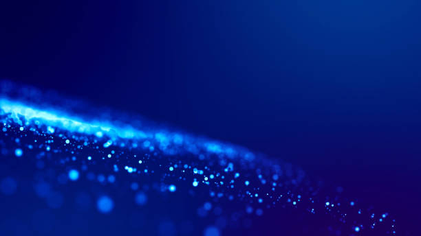 istock Sci-fi background. Glow blue particles on blue background are hanging in air for bright festive presentation with depth of field and light bokeh effects. Version 17 1159189383