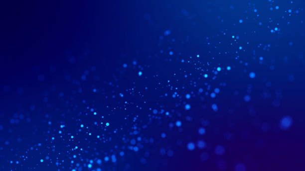 istock Sci-fi background. Glow blue particles on blue background are hanging in air for bright festive presentation with depth of field and light bokeh effects. Version 22 1159189469