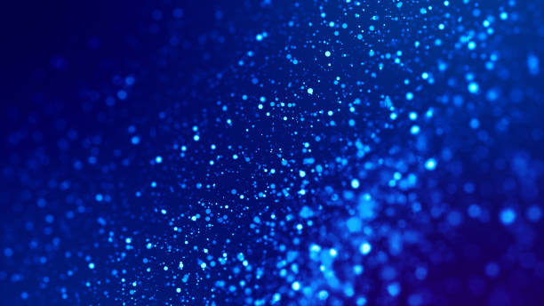istock Sci-fi background. Glow blue particles on blue background are hanging in air for bright festive presentation with depth of field and light bokeh effects. Version 23 1159189477