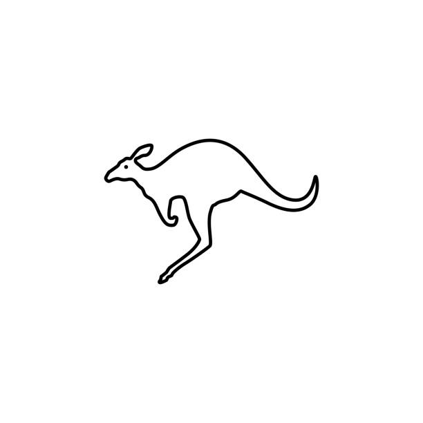 ilustrações, clipart, desenhos animados e ícones de ícone da linha do canguru no vetor liso do estilo para apps, ui, web site. ilustração preta do vetor do ícone - wallaby kangaroo australian culture australia