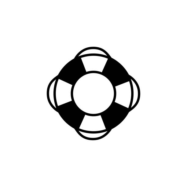 illustrazioni stock, clip art, cartoni animati e icone di tendenza di icona di lifebuoy in vettore di stile piatto per app, interfaccia utente, siti web. illustrazione vettoriale icona nera - boa attrezzatura di sicurezza nautica