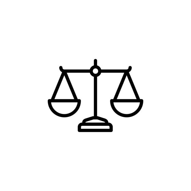 ilustraciones, imágenes clip art, dibujos animados e iconos de stock de icono de línea de escalas de justicia en vector de estilo plano para la aplicación, la interfaz de usuario, los sitios web. ilustración vectorial de icono negro - weight scale justice balance scales of justice