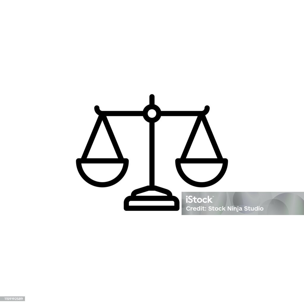 Justice Scales Line Icon In Flat Style Vector For App, UI, Websites. Black Icon Vector Illustration Icon stock vector