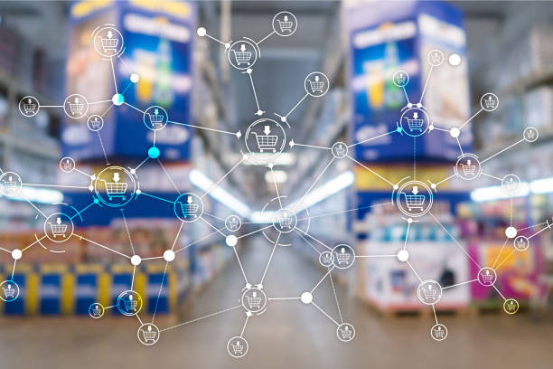 istock Shopping cart structure Retail marketing E-commerce blurred supermarket background 1159193256